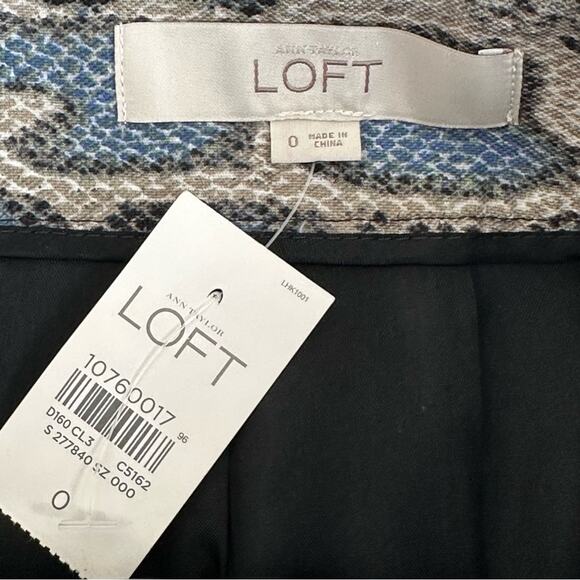 LOFT Pencil Skirt Blue Green Tan Snake Skin Print Knee Length Skirt Size 0 NEW - Picture 2 of 9